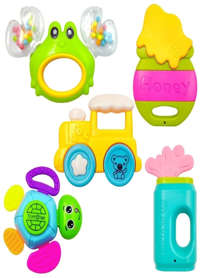 Fratelli Rattle Toys for Babies - Colorful Attractive Teethers for 0-12 Months Newborns - 5pc Train Set with Fun Colors & Soft Texture - Image 1
